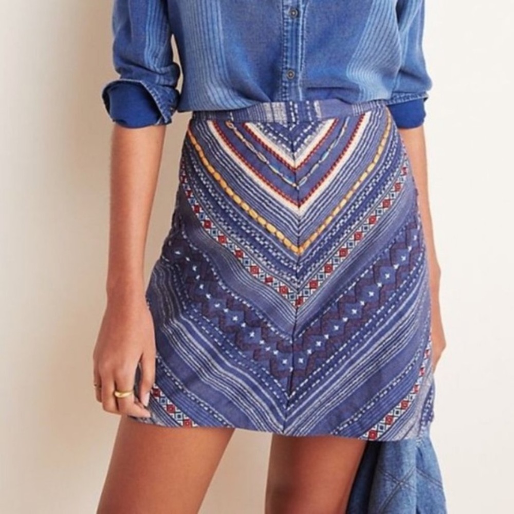 Maeve Embroidered Denim Mini Skirt
